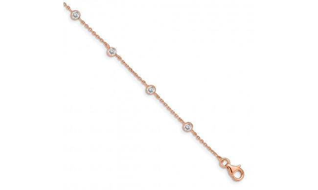 Quality Gold Sterling Silver Rose-tone CZ Heart Bracelet .75in ext. - QG4901-7