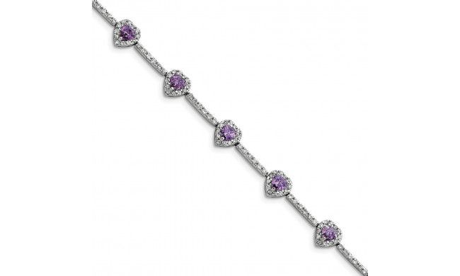 Quality Gold Sterling Silver Rhodium-plated Amethyst and Clear CZ Heart Bracelet - QX452AM