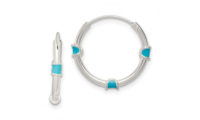 Quality Gold Sterling Silver Polished Light Blue Enamel Hoop Earrings - QE11707