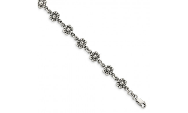 Quality Gold Sterling Silver Flower Charm Bracelet - QG1548-7