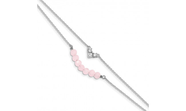 Quality Gold Sterling Silver CZ & Pink Glass Beads Bracelet - QG4910-6
