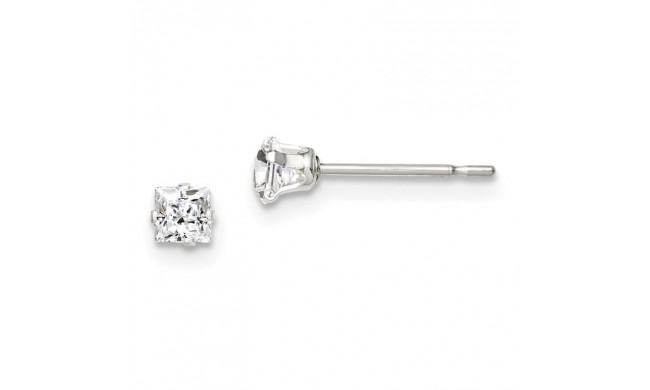Quality Gold Sterling Silver 3mm Square Snap Set CZ Stud Earrings - QE7499