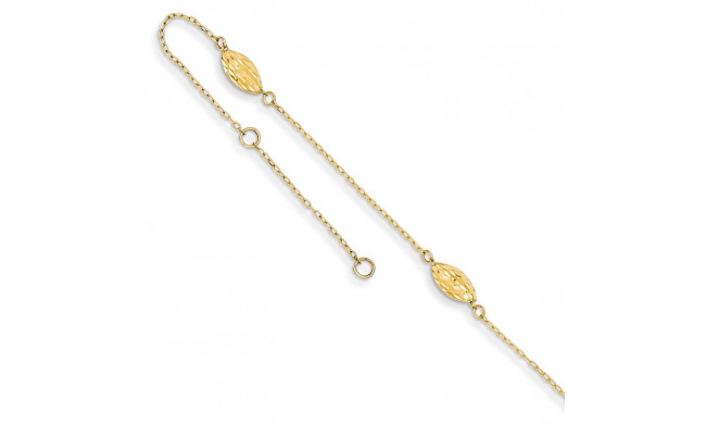 Quality Gold 14k Polished Puffed Rice Bead Anklet - ANK180-9
