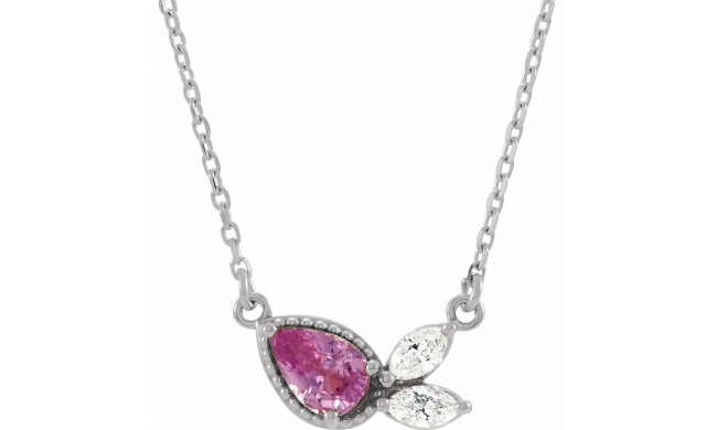 14K White Pink Sapphire & 1/6 CTW Diamond 16 Necklace - 86854620P