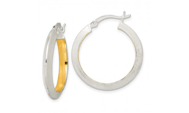 Quality Gold Sterling Silver & Gold Tone Brushed Hoop Earrings - QE14109