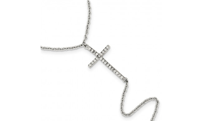 Quality Gold Sterling Silver Polished CZ Cross Attached Ring Bracelet - QG3632-7