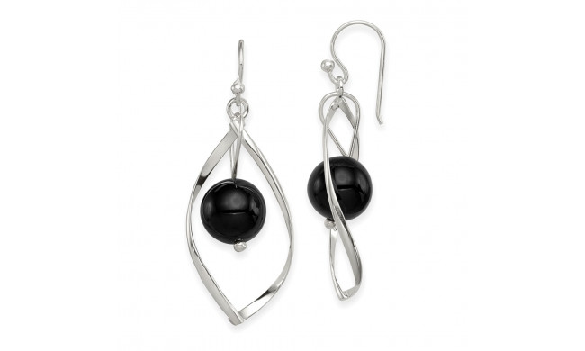 Quality Gold Sterling Silver Twist Dangle Onyx Earrings - QE8958
