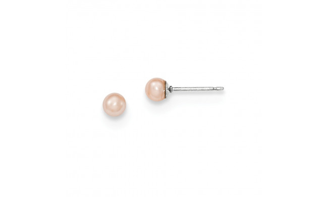 Quality Gold Sterling Silver 4-5mm Pink FW Cultured Round Pearl Stud Earrings - QE12719