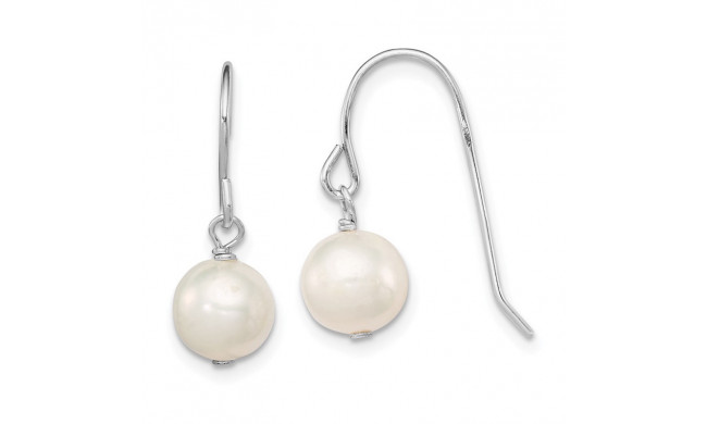 Quality Gold Sterling Silver Rhodium-plated White 7-8mm FWC Pearl Dangle Earrings - QE7655