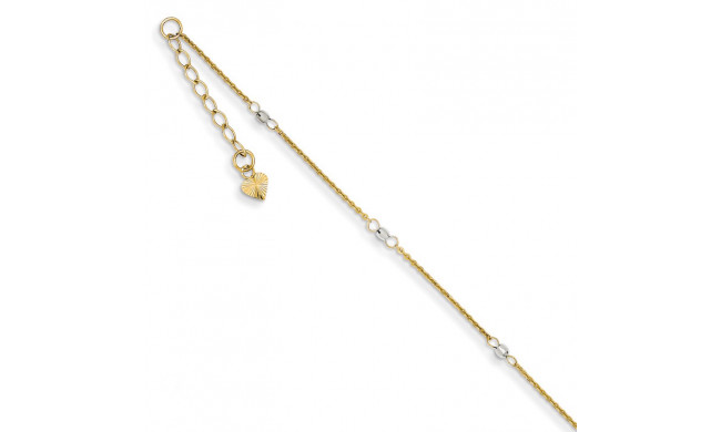 Quality Gold 14k Cable Two Tone with Mirror Beads Anklet - ANK264-9