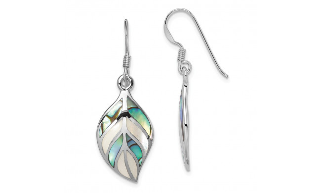 Quality Gold Sterling Silver Rhodium Polished Leaf MOP & Abalone Dangle Earrings - QE12958