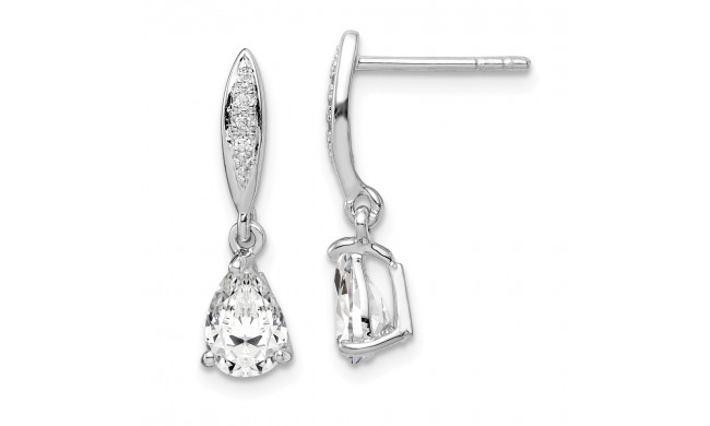Quality Gold Sterling Silver Rhodium-plated 7x5 Pear CZ Post Dangle Earrings - QE14219