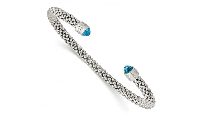 Quality Gold Sterling Silver Blue Topaz Beaded Cuff Textured Bracelet - QG4810