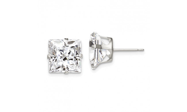 Quality Gold Sterling Silver 10mm Square Snap Set CZ Stud Earrings - QE7506