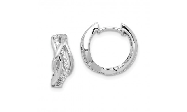 Quality Gold Sterling Silver Rhodium-plated Satin CZ Swirl Hinged Hoop Earrings - QE15250