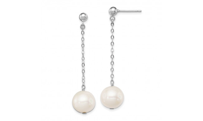 Quality Gold Sterling Silver Rhodium-plated 10mm FW Cultured Pearl Dangle Post Earrings - QE9339