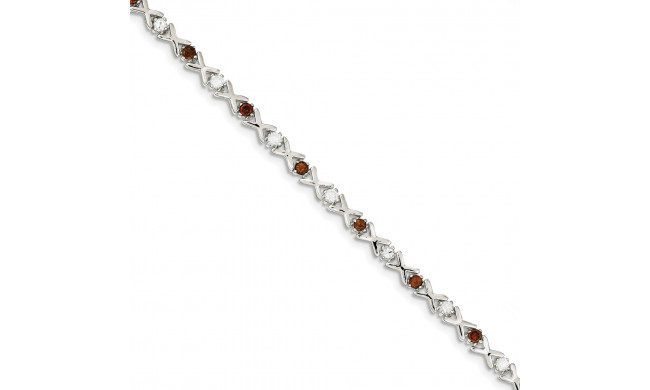 Quality Gold Sterling Silver Garnet & CZ Bracelet - QX166GA