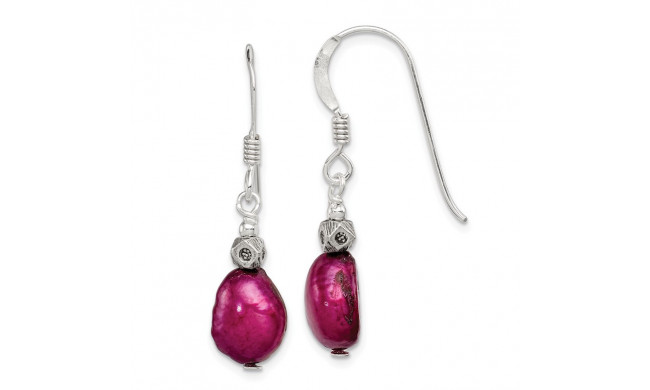Quality Gold Sterling Silver Magenta FW Cultured Pearl Dangle Earrings - QE5504