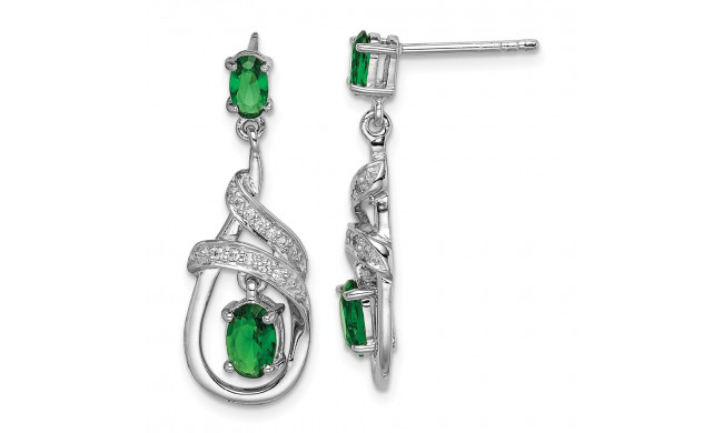Quality Gold Sterling Silver Rhodium-plated White & Green CZ Dangle Post Earrings - QE12307