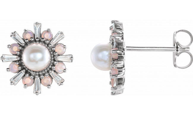 14K White Akoya Pearl, White Opal & 1/6 CTW Diamond Earrings - 87076605P