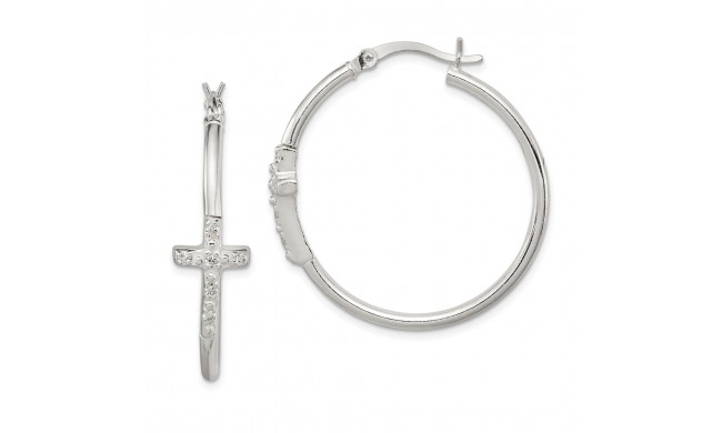 Quality Gold Sterling Silver Polished CZ Fancy Cross Hinged Hoop Earrings - QE11616