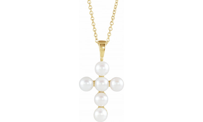 14K Yellow Freshwater Cultured Pearl Cross 16-18 Necklace - R42366606P