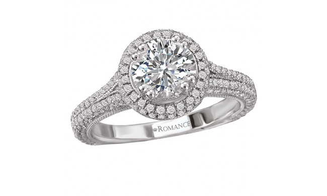 Romance 18k White Gold Round Halo Semi-Mount Diamond Engagement Ring