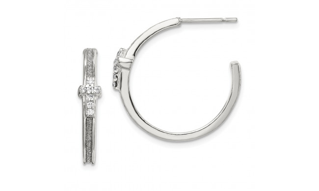 Quality Gold Sterling Silver Glitter Infused & CZ Cross Hoop Earrings - QE14986