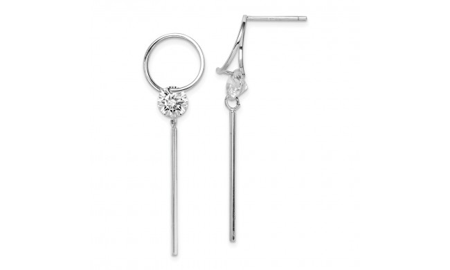 Quality Gold Sterling Silver Rhodium-plated CZ Circle & Bar Post Dangle Earrings - QE15280