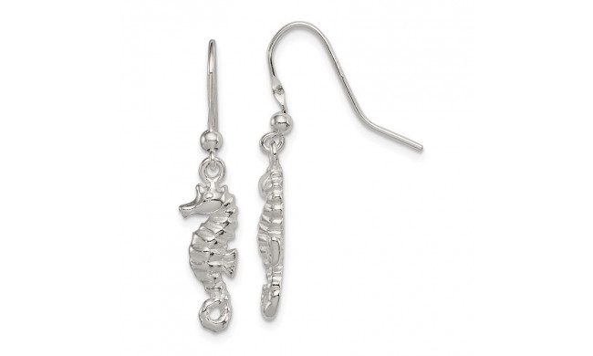 Quality Gold Sterling Silver Polished & Textured Seahorse Dangle Earrings - QE6954