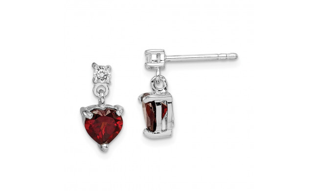 Quality Gold Sterling Silver Rhodium-plated Heart Garnet White Topaz Dangle Earrings - QE14285