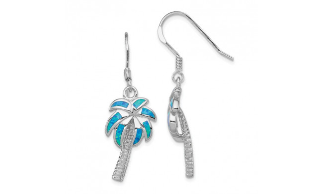 Quality Gold Sterling Silver  Blue Opal Inlay Palm Tree Dangle Earrings - QE7441