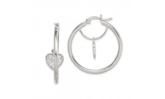 Quality Gold Sterling Silver CZ Heart Hoop Earrings - QE14592
