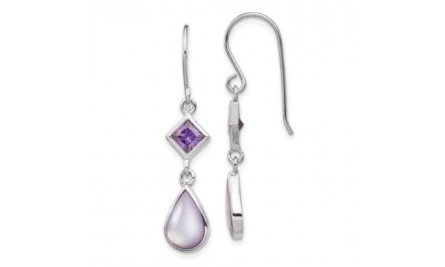 Quality Gold Sterling Silver Rhodium-plated Purple CZ and Purple MOP Dangle Earring - QE15374