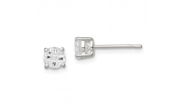 Quality Gold Sterling Silver 5mm Round 4 Prong CZ Stud Earrings - QE7493