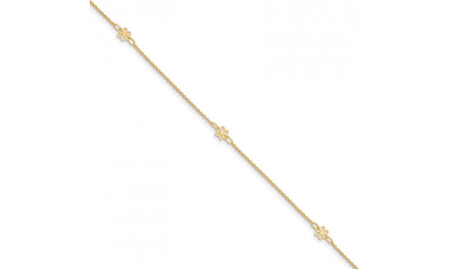 Quality Gold 14k Polished Flowers Anklet - ANK306-10