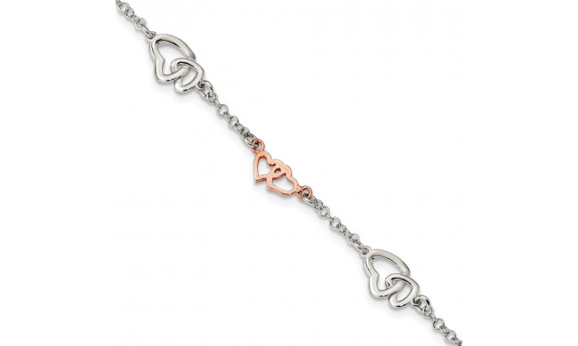 Quality Gold Sterling Silver Rose Gold-plated Polished Heart Bracelet - QG4608-7.5