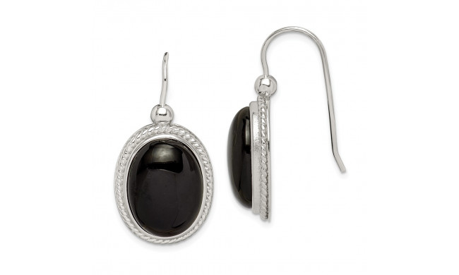 Quality Gold Sterling Silver Black Agate Dangle Earrings - QE9394