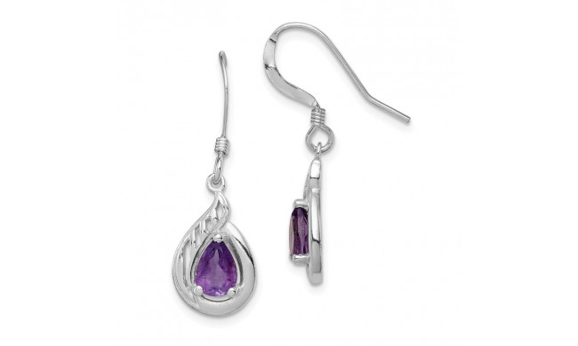 Quality Gold Sterling Silver & Amethyst Polished Fancy Dangle Earrings - QE7317