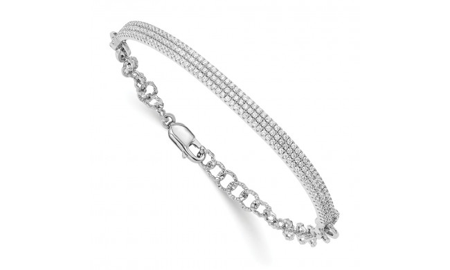Quality Gold Sterling Silver Rhod-plated Polished CZ Bracelet - QG4803-7.25
