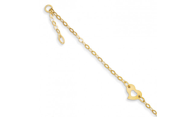 Quality Gold 14k Polished Heart Anklet 9-10 - ANK143-10