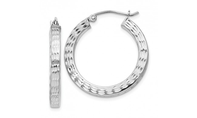 Quality Gold Sterling Silver Rhodium-plated Diamond Cut Square Hoop Earrings - QE4546