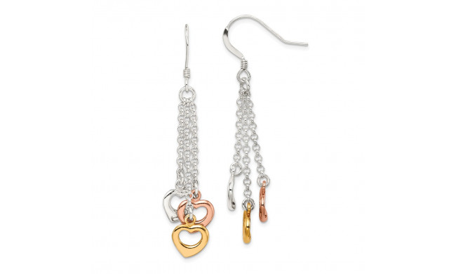Quality Gold Sterling Silver Polished Three-tone Heart Dangle Earrings - QE8748