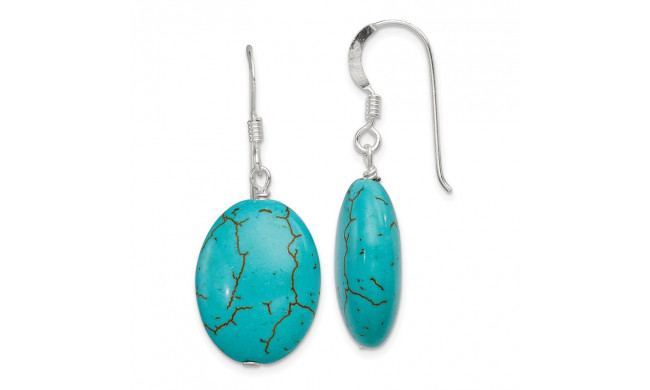 Quality Gold Sterling Silver Dyed Blue Howlite Dangle Earrings - QE6191