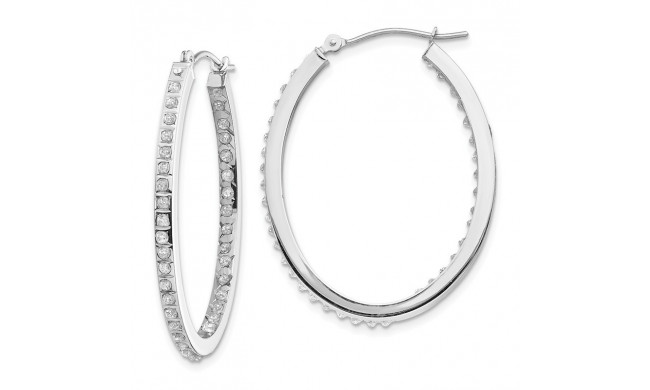 Quality Gold 14k White Gold Diamond Fascination Oval Hinged Hoop Earrings - DF238