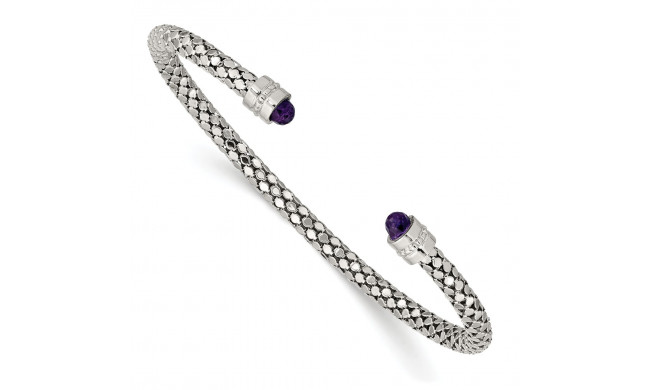 Quality Gold Sterling Silver Amethyst Textured Cuff Bracelet - QG4808