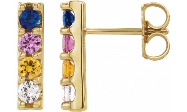 14K Yellow Multi-Color Sapphire Bar Earrings - 86951601P