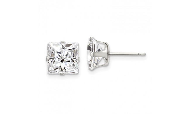 Quality Gold Sterling Silver 8mm Square Snap Set CZ Stud Earrings - QE7504