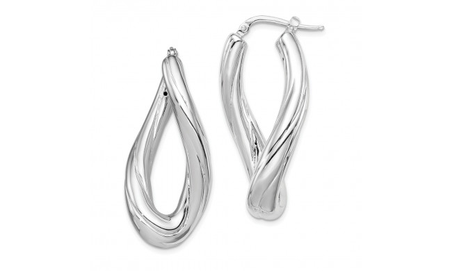 Quality Gold Sterling Silver Polished Rhodium Plated Twisted Oval Hoop Earrings - QE8303