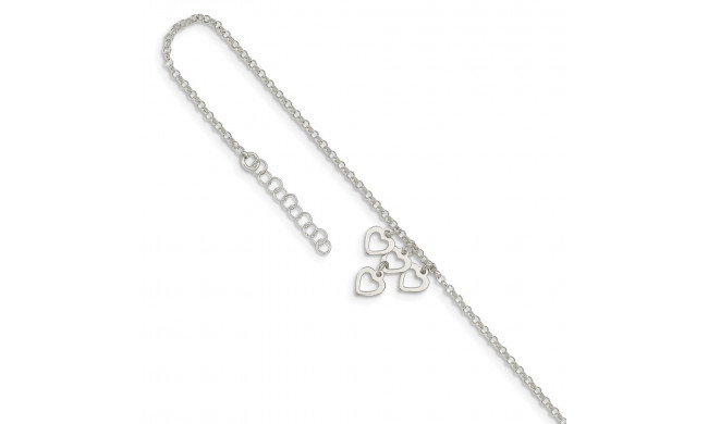 Quality Gold Sterling Silver Open Heart Dangles Anklet - QG4734-9